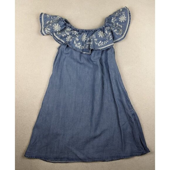 CHELSEA & THEODORE - WOMEN'S BLUE EMBROIDERED CHAMBRAY DENIM SHIFT DRESS - S - Picture 6 of 7